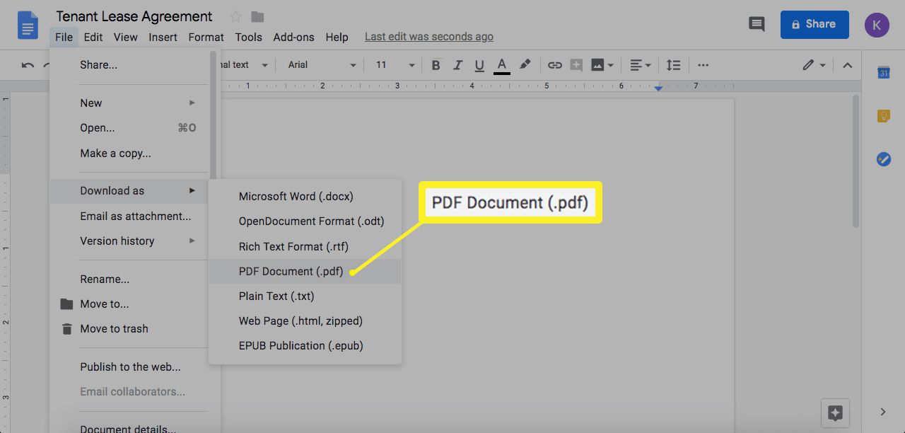 convert google doc to pdf